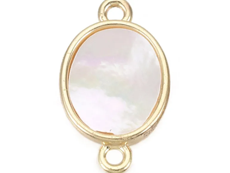 Pendentif connecteur ovale - Nacré et doré à l'or fin 18K - 17 x 9,5 mm