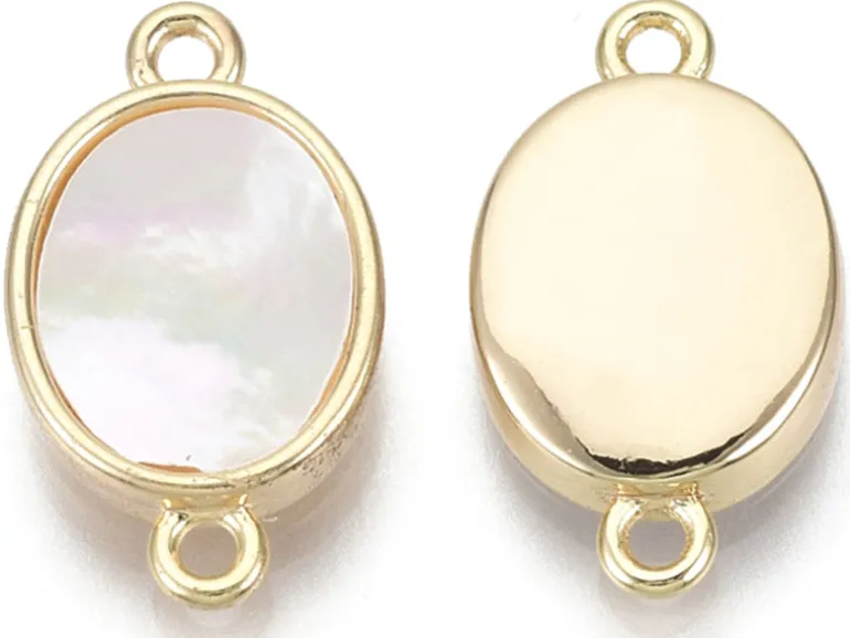 Pendentif connecteur ovale - Nacré et doré à l'or fin 18K - 17 x 9,5 mm