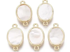 Pendentif connecteur ovale - Nacré et doré à l'or fin 18K - 17 x 9,5 mm