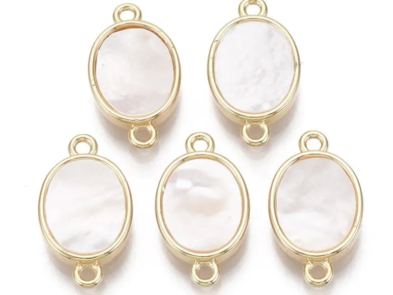 Pendentif connecteur ovale - Nacré et doré à l'or fin 18K - 17 x 9,5 mm