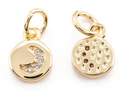 Pendentif lune perles de zircone - Doré à l'or fin 18k sans nickel - 9 mm