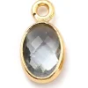 Pendentif ovale serti en verre à facettes - doré à l'or fin 18K - 9 mm - Gris