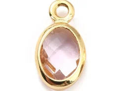 Pendentif ovale serti en verre à facettes - Doré à l'or fin 18K - 9 mm - Rose