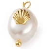 Pendentif perle de culture - Avec décoration coquillage doré - 13 x 9 mm