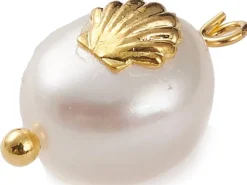 Pendentif perle de culture - Avec décoration coquillage doré - 13 x 9 mm