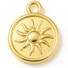 Pendentif rond avec soleil en acier inoxydable 304 doré à l’or fin 18 K