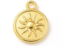 Pendentif rond avec soleil en acier inoxydable 304 doré à l’or fin 18 K
