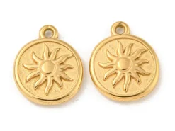 Pendentif rond avec soleil en acier inoxydable 304 doré à l’or fin 18 K