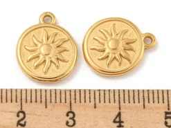 Pendentif rond avec soleil en acier inoxydable 304 doré à l’or fin 18 K