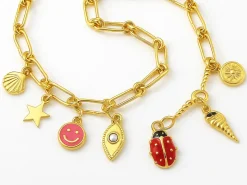 Pendentif rond avec soleil en acier inoxydable 304 doré à l’or fin 18 K