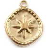 Pendentif rond avec étoile du nord - 17 x 13 mm - doré à l'or fin 24K