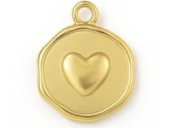 Pendentif rond plat avec cœur en acier inoxydable 304 plaqué or 18K