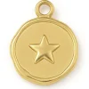 Pendentif rond plat avec étoile en acier inoxydable 304 plaqué or 18K