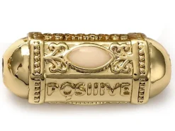 Perle rectangulaire style oriental blanc - Doré à l'or fin 18k - 19 mm