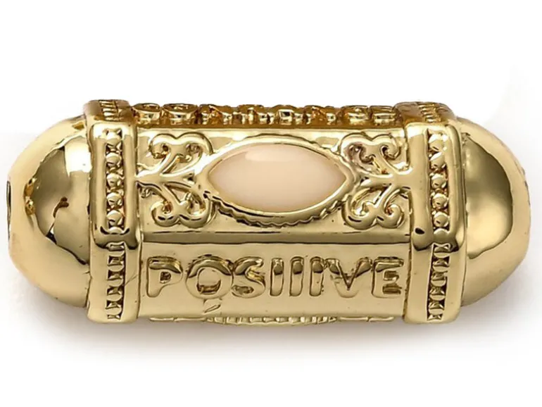 Perle rectangulaire style oriental blanc - Doré à l'or fin 18k - 19 mm