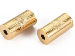 Perle talisman - Colonne avec cœur - Doré à l'or fin 14 K - 12 mm