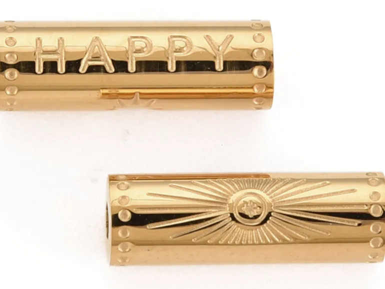 Perle talisman - colonne Happy - doré à l'or fin 14 K - 15 mm