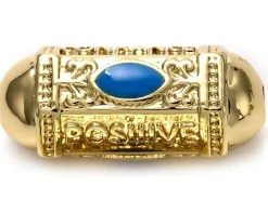 Perle talisman - Doré à l'or fin 18 K - émaillée bleu - 19 mm