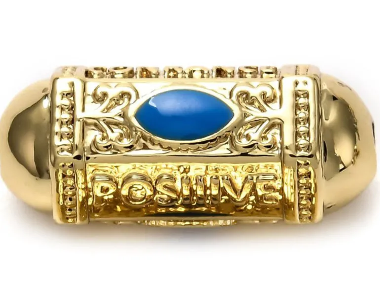 Perle talisman - Doré à l'or fin 18 K - émaillée bleu - 19 mm