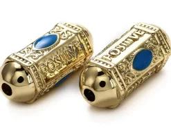 Perle talisman - Doré à l'or fin 18 K - émaillée bleu - 19 mm