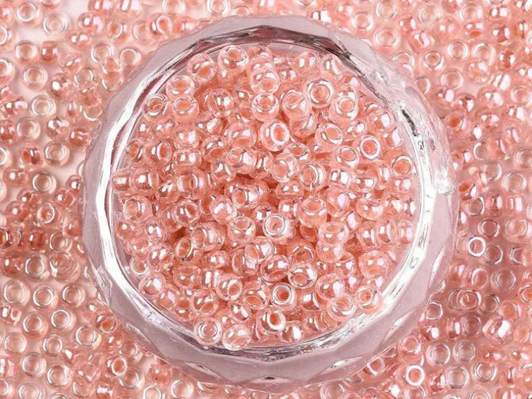 Perles de rocailles transparentes en tube 2 mm - Glass lustre saumon