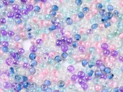 Perles de rocailles transparentes en tube - Mélange arc-en-ciel bleu et parme - 2 mm