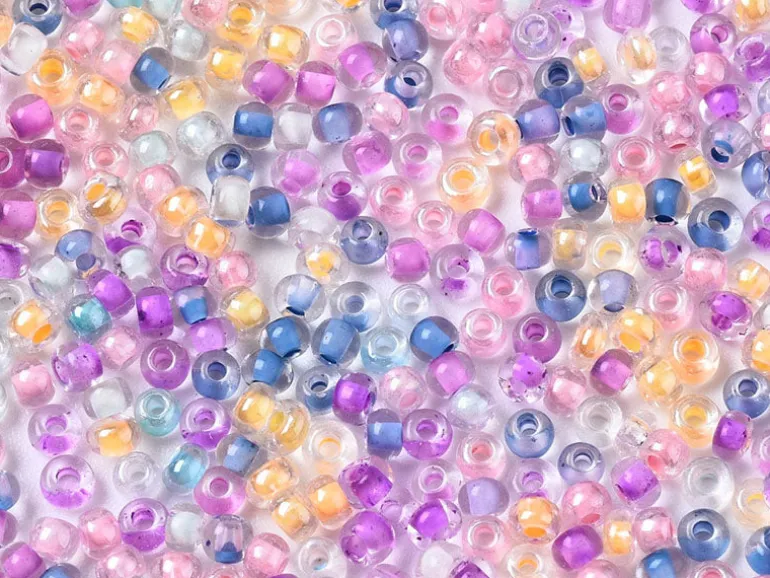Perles de rocailles transparentes en tube - Mélange arc-en-ciel parme rosé - 2 mm