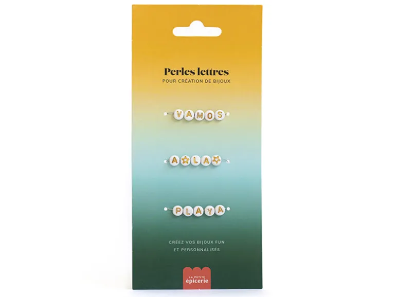Perles lettres 3 mots pour bracelet à personnaliser - Vamos, A la et Playa
