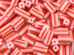 Perles tubes bugles - Rayures rouges - 8 mm - 10 g