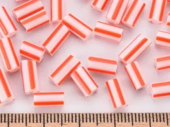 Perles tubes bugles - Rayures rouges - 8 mm - 10 g