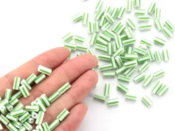 Perles tubes bugles - Rayures vertes - 8 mm - 10 g