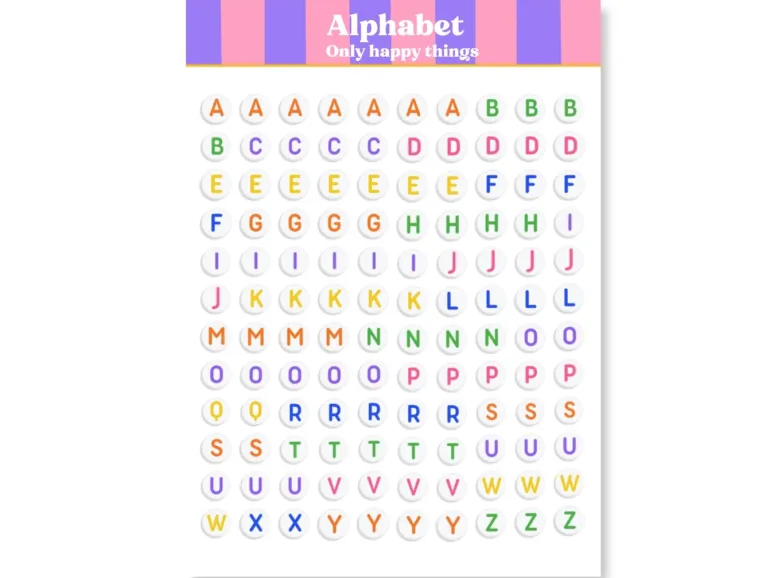 Planches d'autocollants - Lettres Alphabet - Only Happy Things