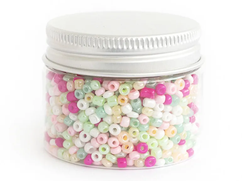 Pot de 60 grammes de perles de rocailles 3mm - nuances printanières