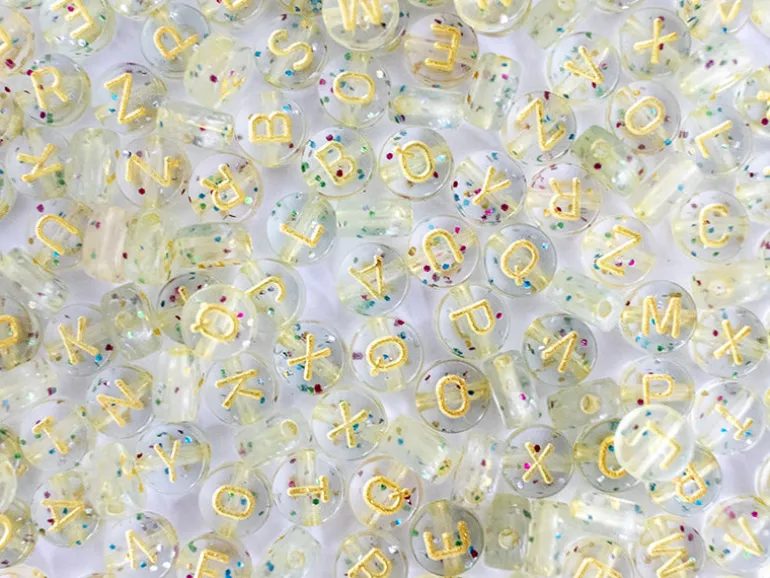 Pot perles lettres – Paillettes or