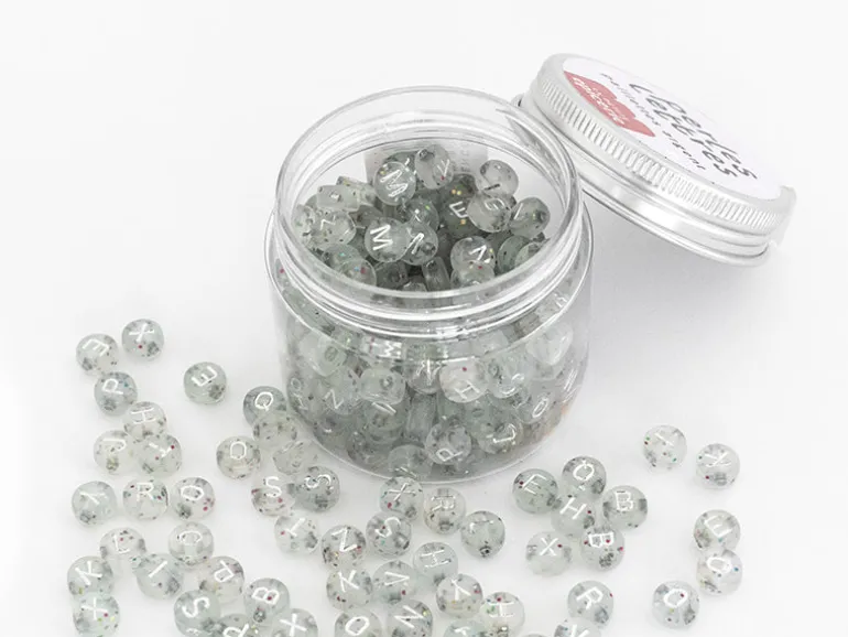Pot perles lettres – Paillettes argent