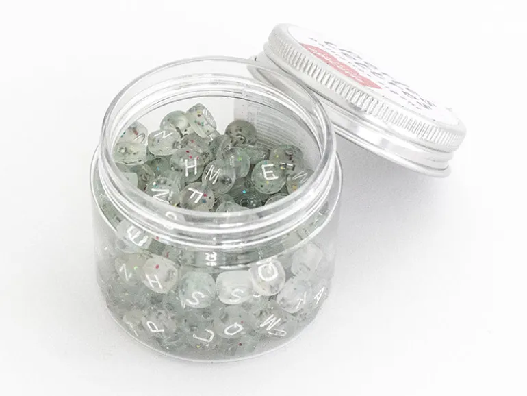 Pot perles lettres – Paillettes argent