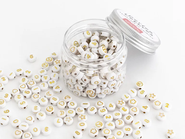 Pot perles symboles et chiffres - Blanc