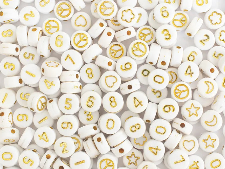 Pot perles symboles et chiffres - Blanc