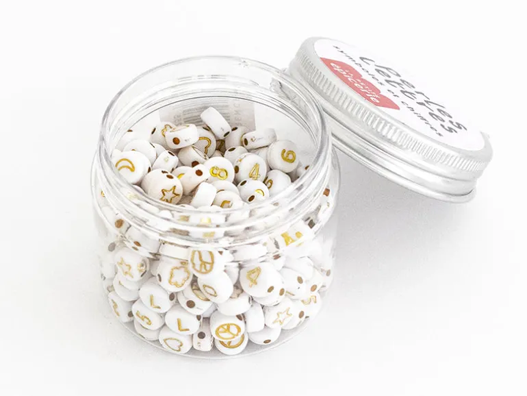 Pot perles symboles et chiffres - Blanc