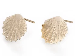 Puce d'oreille coquillage filigrane en laiton avec anneau - laiton doré à l'or fin 24K