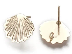 Puce d'oreille coquillage filigrane en laiton avec anneau - laiton doré à l'or fin 24K