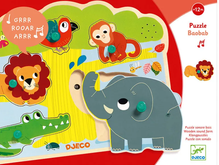 Puzzle sonore en bois - Baobab - les animaux de la savane