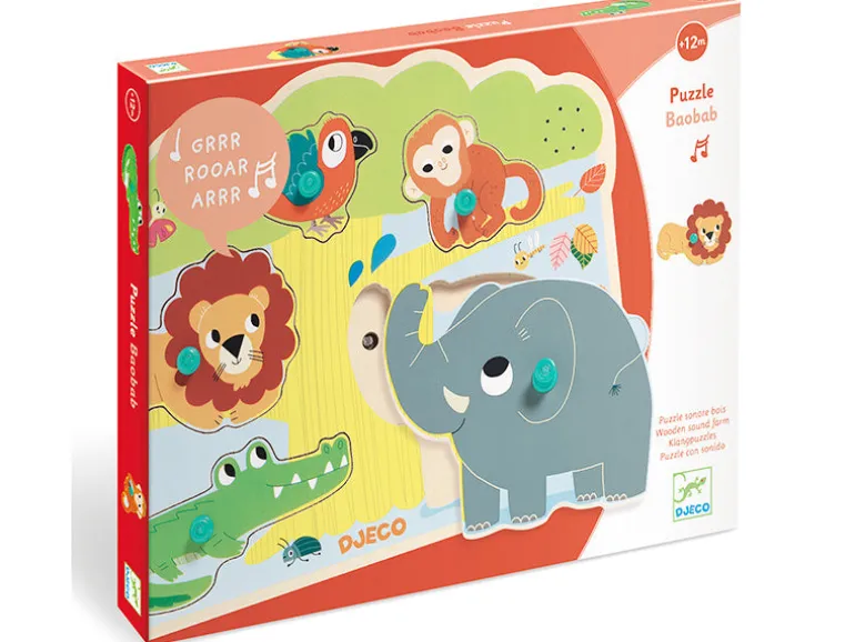 Puzzle sonore en bois - Baobab - les animaux de la savane
