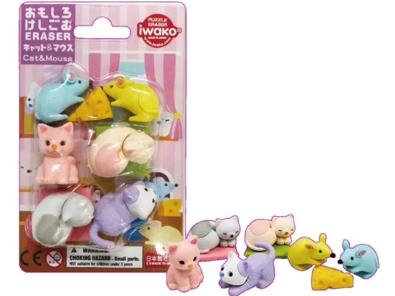 Set de gommes kawaii - Chat et Souris - Iwako (Made in Japan)