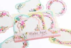 Stickers étiquettes en papier - Fleurs bleu-gris, lot de 30