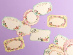 Stickers étiquettes en papier - Fleurs bleu-gris, lot de 30