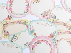 Stickers étiquettes en papier - Fleurs bleu-gris, lot de 30