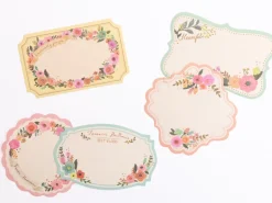 Stickers étiquettes en papier - Fleurs bleu-gris, lot de 30