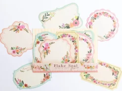 Stickers étiquettes en papier - Fleurs bleu-gris, lot de 30