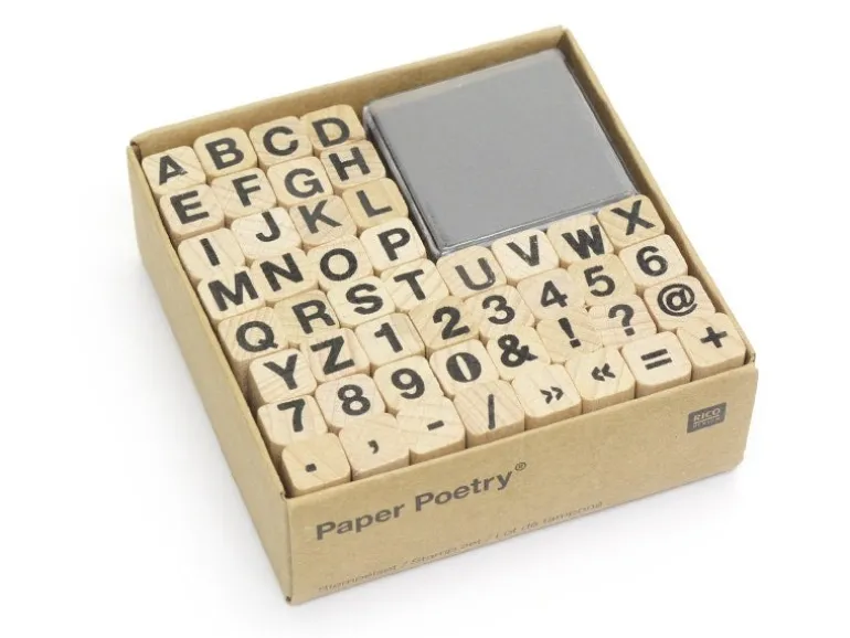 Tampons lettres et chiffres avec encreur noir - 48 caractères